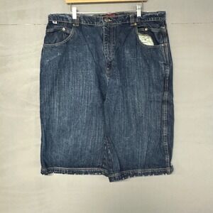 Evolution In Design Mens 42 Extra Baggy Denim Shorts Y2K Skater Dark Wash Blue